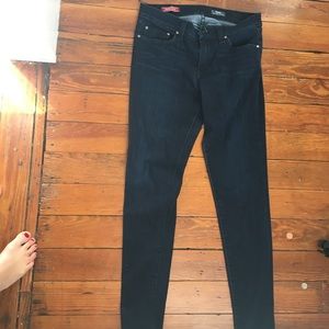 Red engine low rise skinny jeans